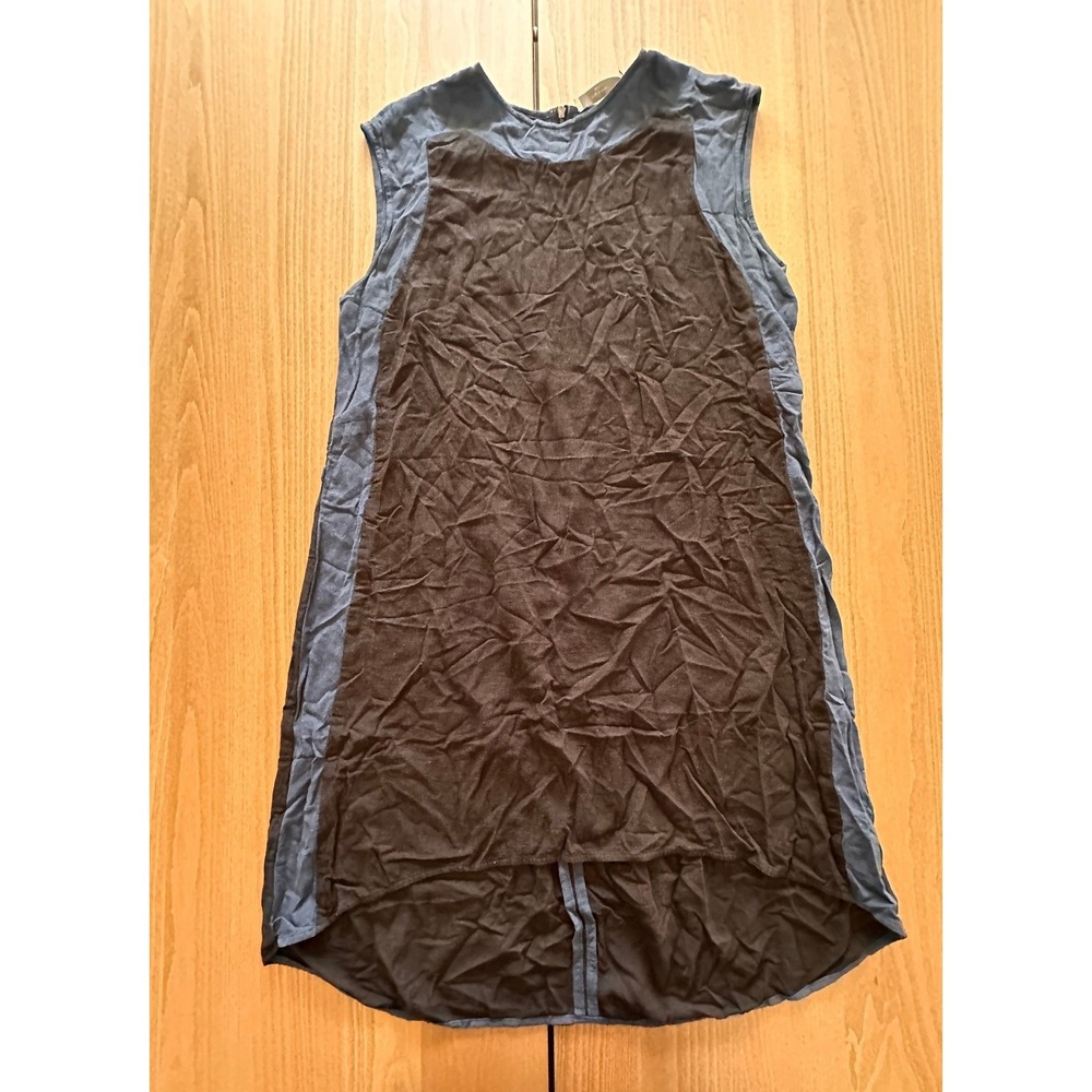 7115 by Szeki Navy Black Colorblock Linen Blend Sleeveless Shift Dress Large